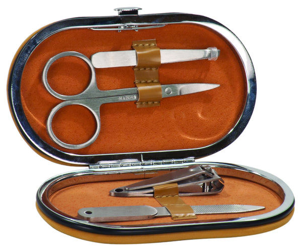 LASER ENGRAVED LEATHERETTE 4 TOOL MANICURE SET